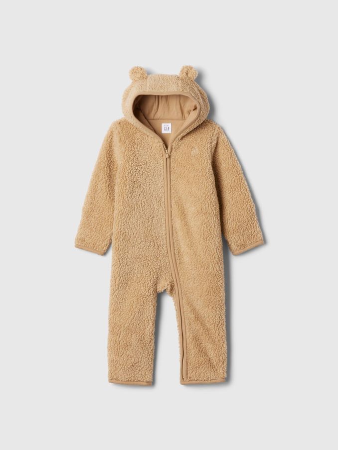 Brown Sherpa Bear Hooded Footless Pramsuit (Newborn-24mths) (E89317) | £21