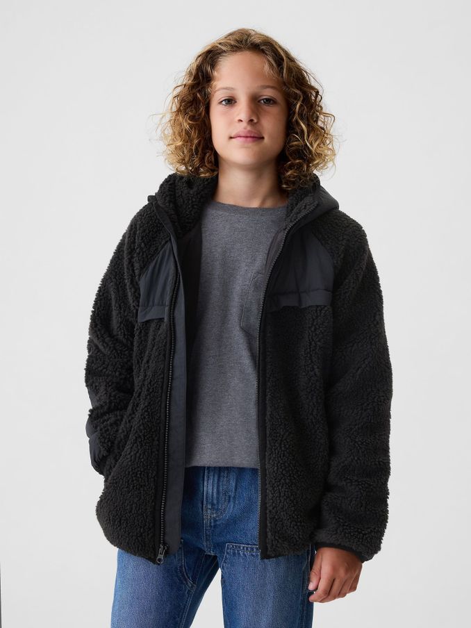 Black Sherpa Zip Up Hooded Fleece (4-13yrs) (E89343) | £25