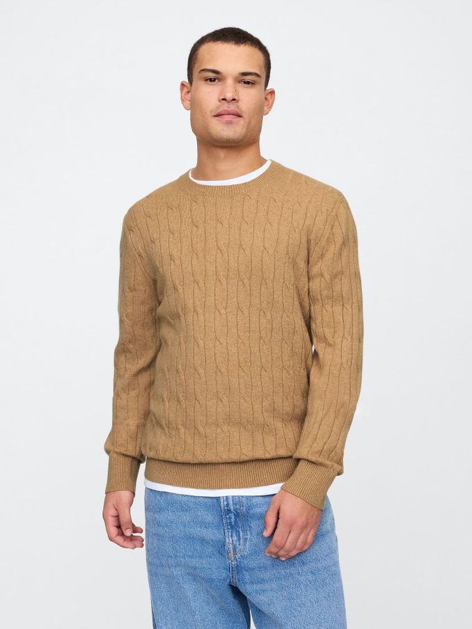 Beige CashSoft Cable Knit Crew Neck Jumper (E90140) | £28