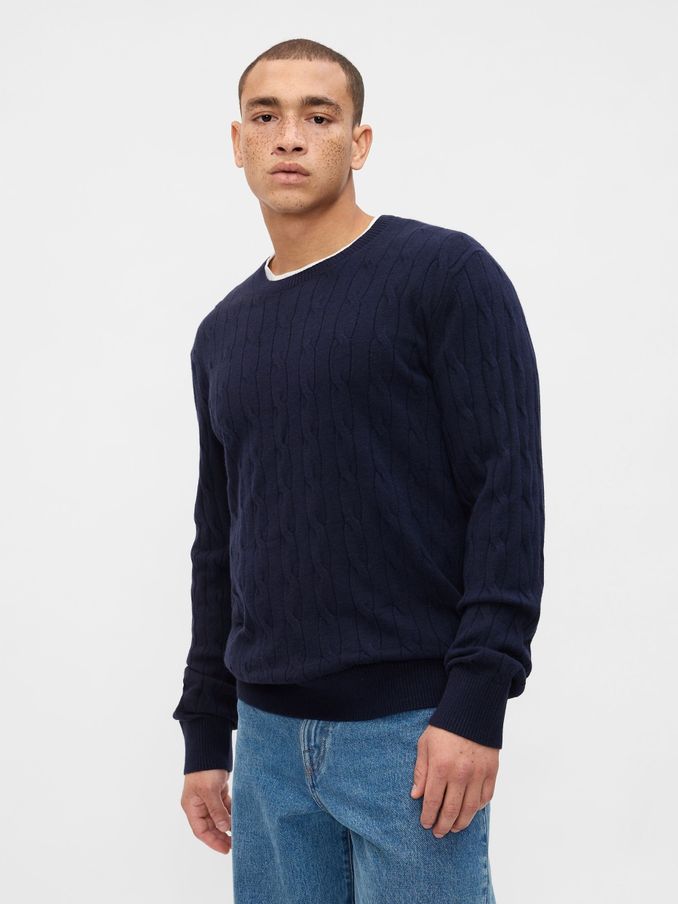 Navy Blue CashSoft Cable Knit Crew Neck Jumper (E90142) | £28
