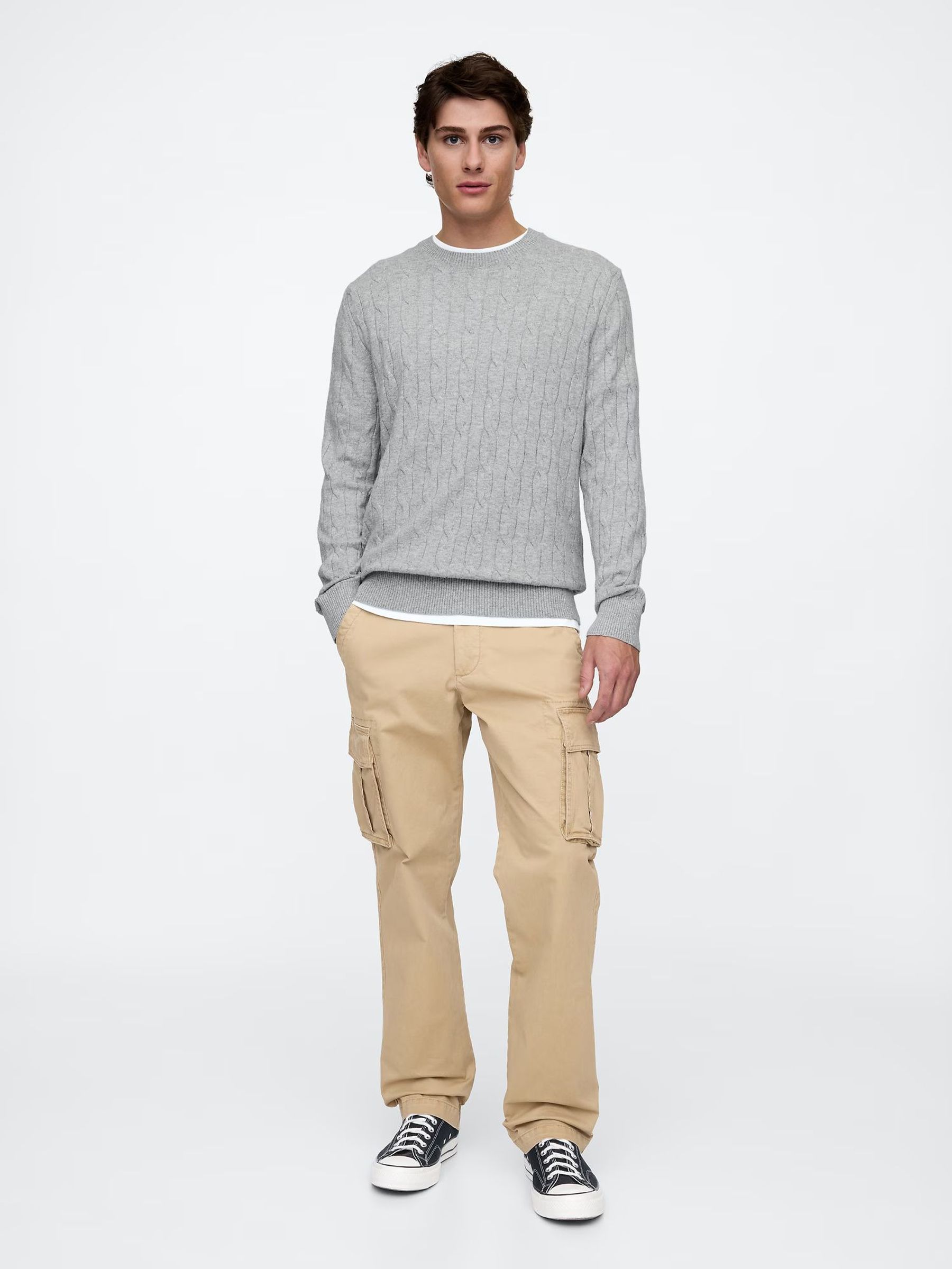 Grey CashSoft Cable Knit Crew Neck Jumper (E90143) | £16
