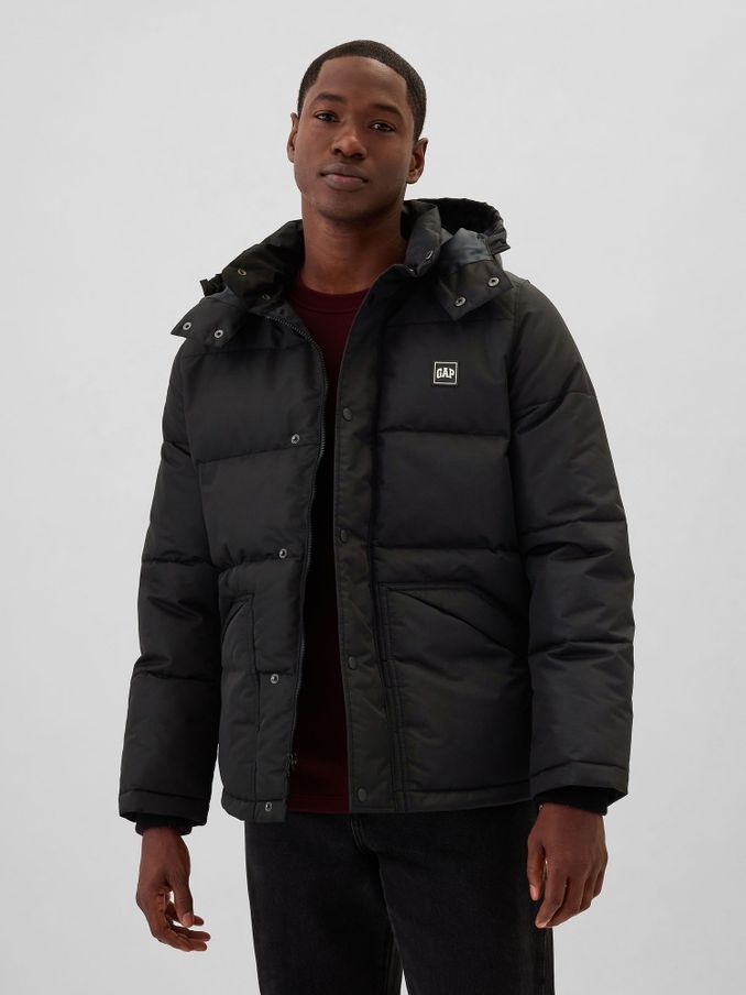 Black Heavyweight Logo Hooded Puffer Coat (E90145) | £52