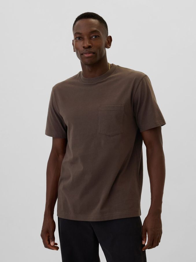 Dark Brown Original Pocket 100% Cotton Crew Neck Short Sleeve T-Shirt (E90168) | £8
