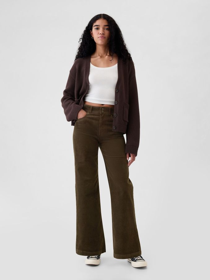 Brown High Waisted Corduroy Stride Wide-Leg Jeans (E90545) | £30