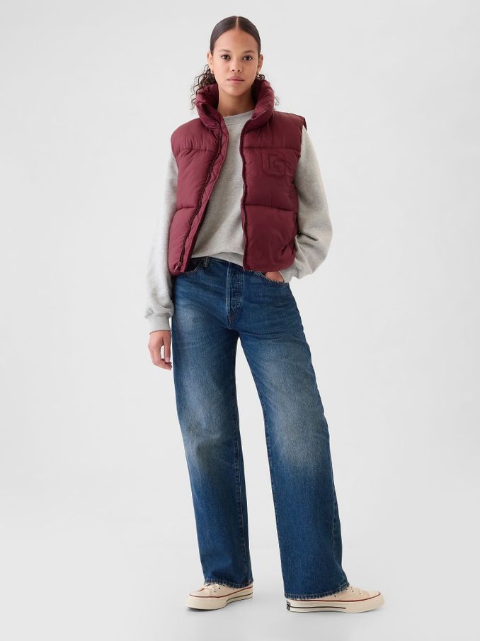 Burgundy Red Logo Cropped Puffer Gilet Jacket (E90554) | £80