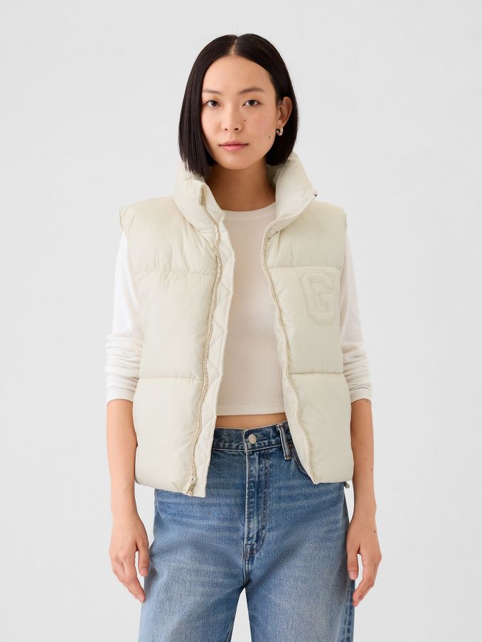 Cream Logo Cropped Puffer Gilet Jacket (E90555) | £48