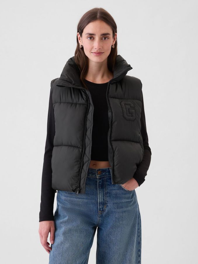 Black Logo Cropped Puffer Gilet Jacket (E90556) | £48