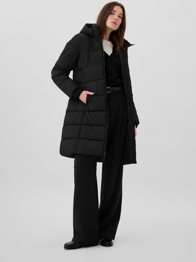 Black Logo Long Puffer Coat (E90559) | £48