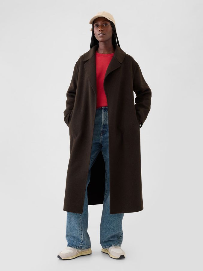 Brown Belted Double Faced Wool-Blend Trench Coat (E90569) | £84