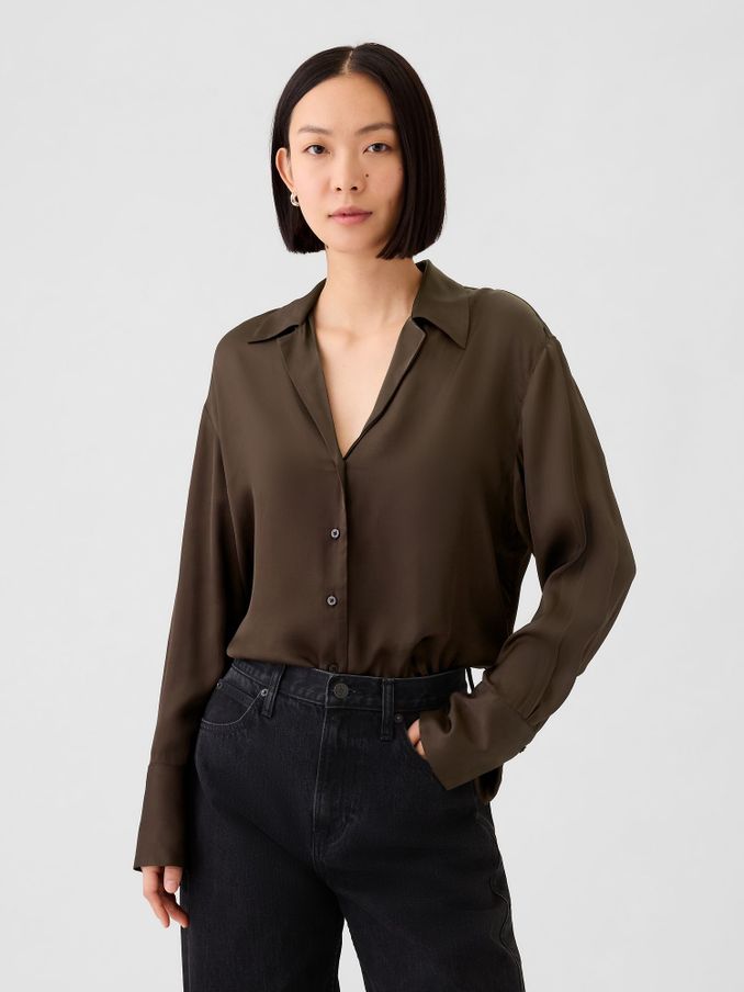 Brown Satin Perfect Shirt (E90570) | £27