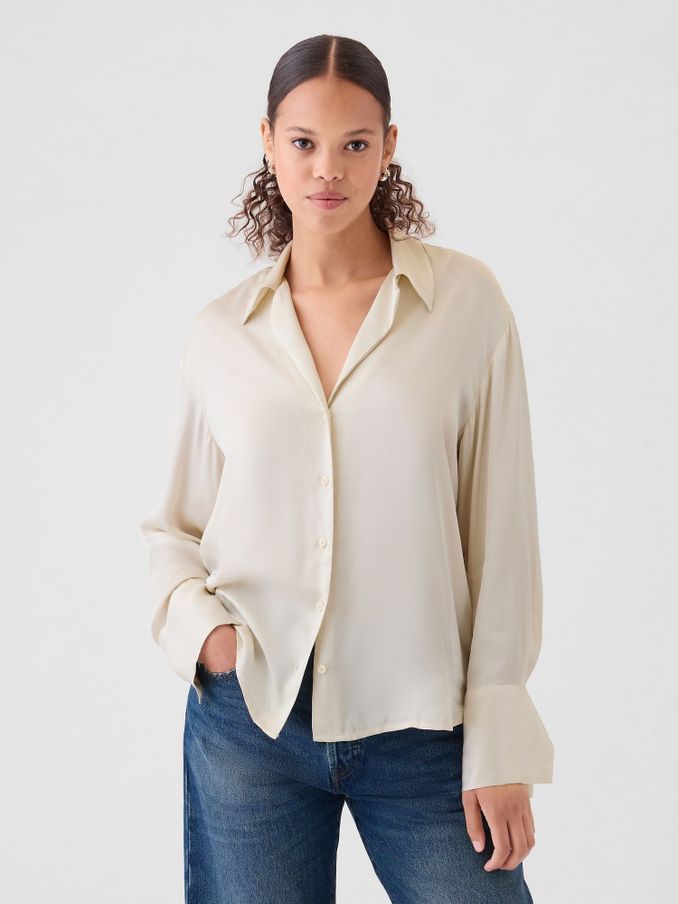 Beige Satin Perfect Shirt (E90573) | £27