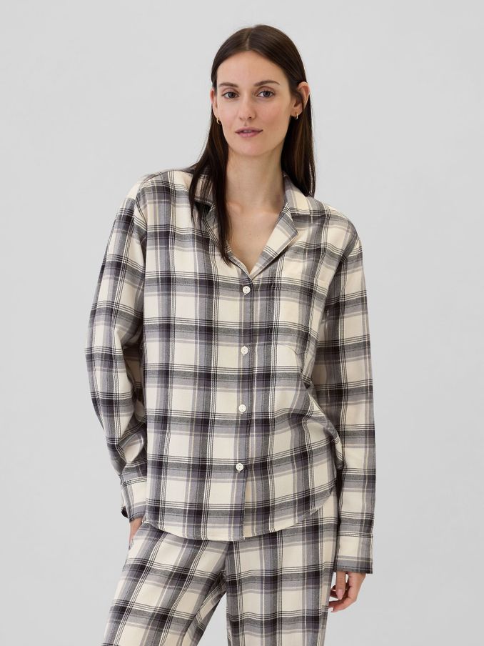 Cream Matching Family Christmas Relaxed Flannel Pyjama Shirt (E90576) | £15