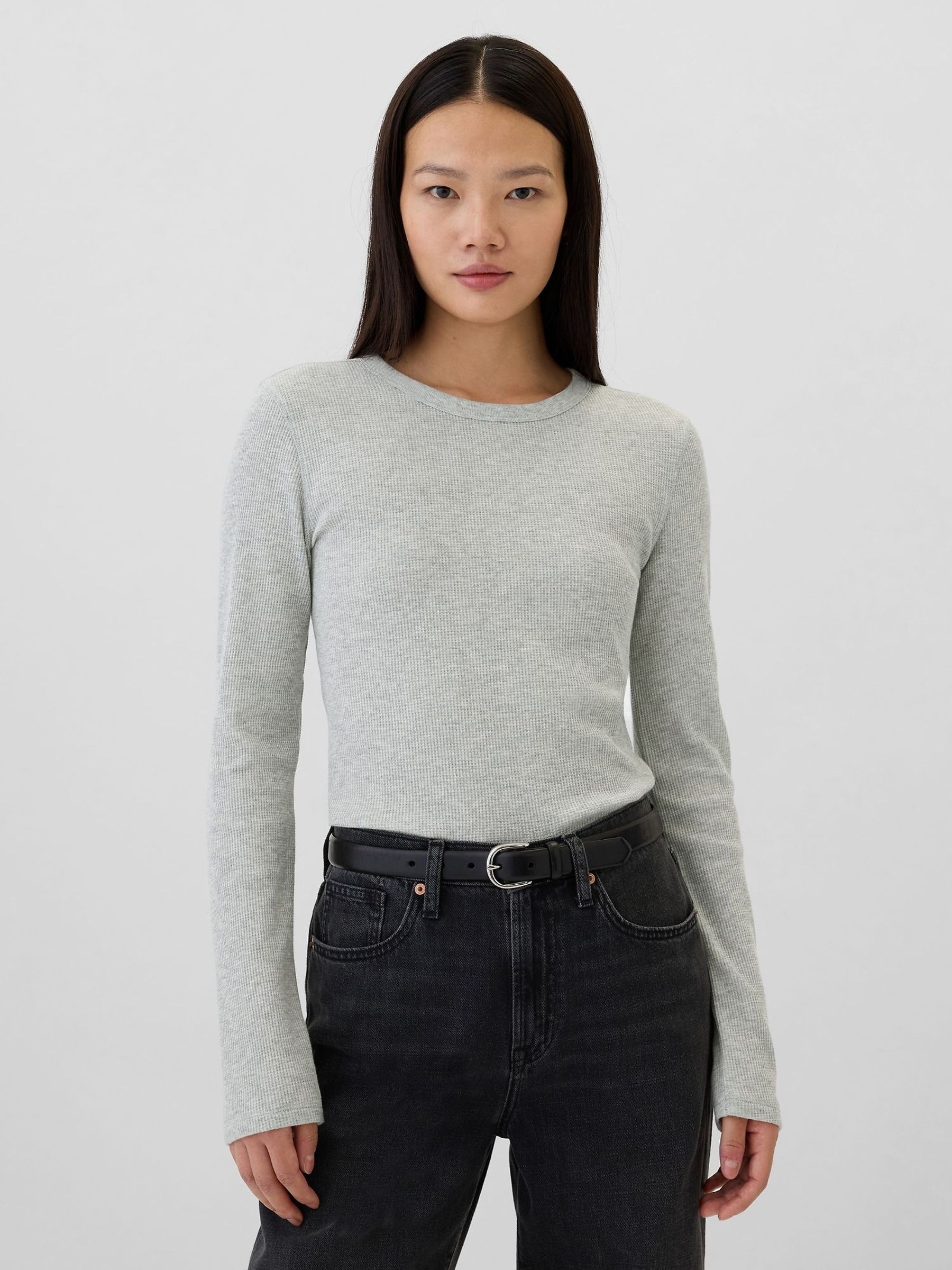 Grey Long Sleeve Crew Neck Waffle Knit T-Shirt (E90581) | £8