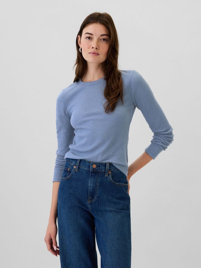 Blue Long Sleeve Crew Neck Waffle Knit T-Shirt (E90583) | £8