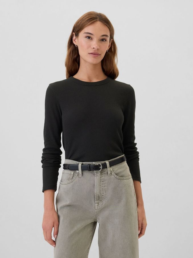 Black Long Sleeve Crew Neck Waffle Knit T-Shirt (E90584) | £8