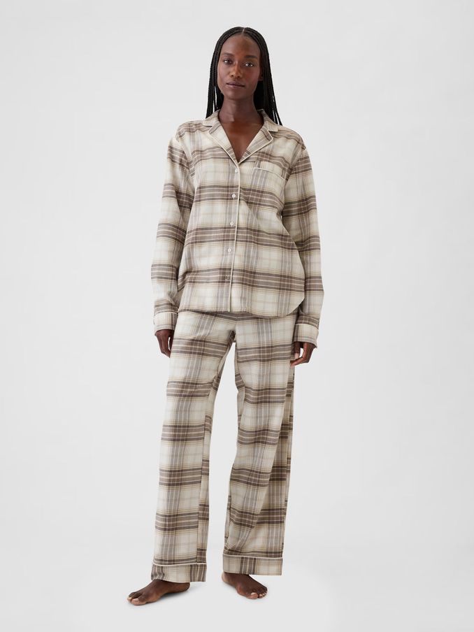 Cream Christmas Flannel Long Pyjamas (E90603) | £30