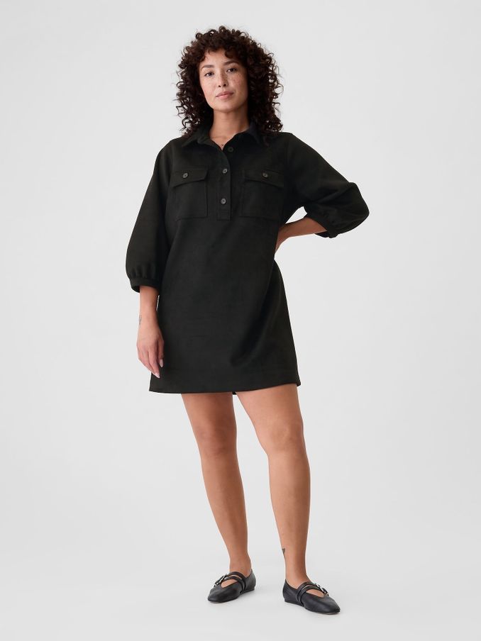 Black Vegan Suede Shift Mini Dress (E91346) | £33