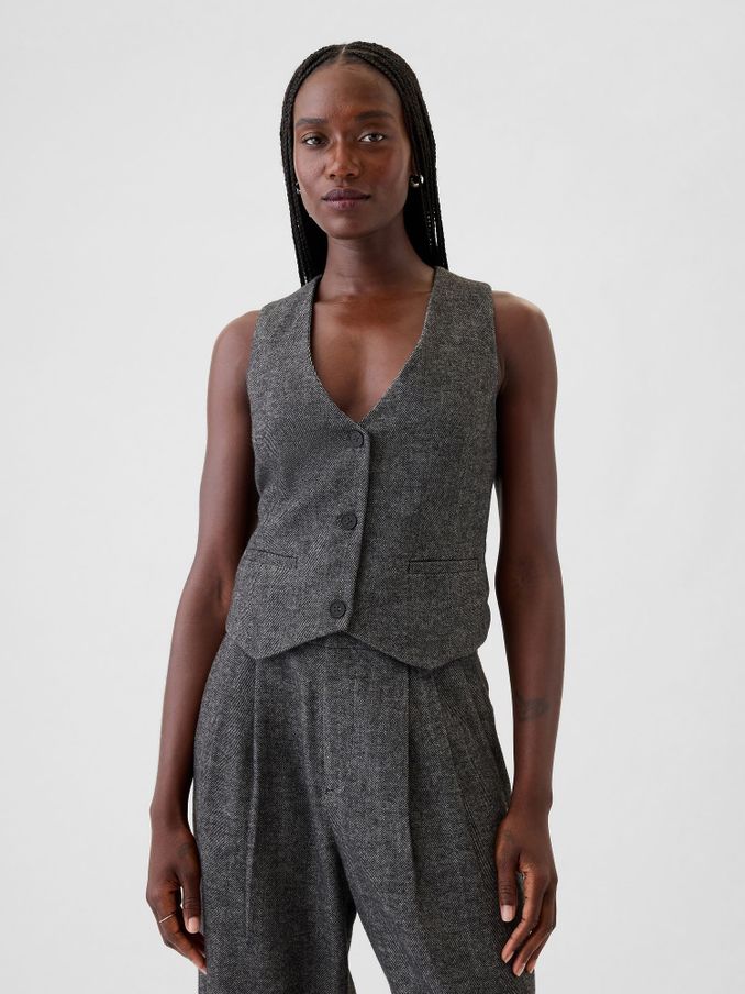Grey Cropped Waistcoat (E91348) | £24