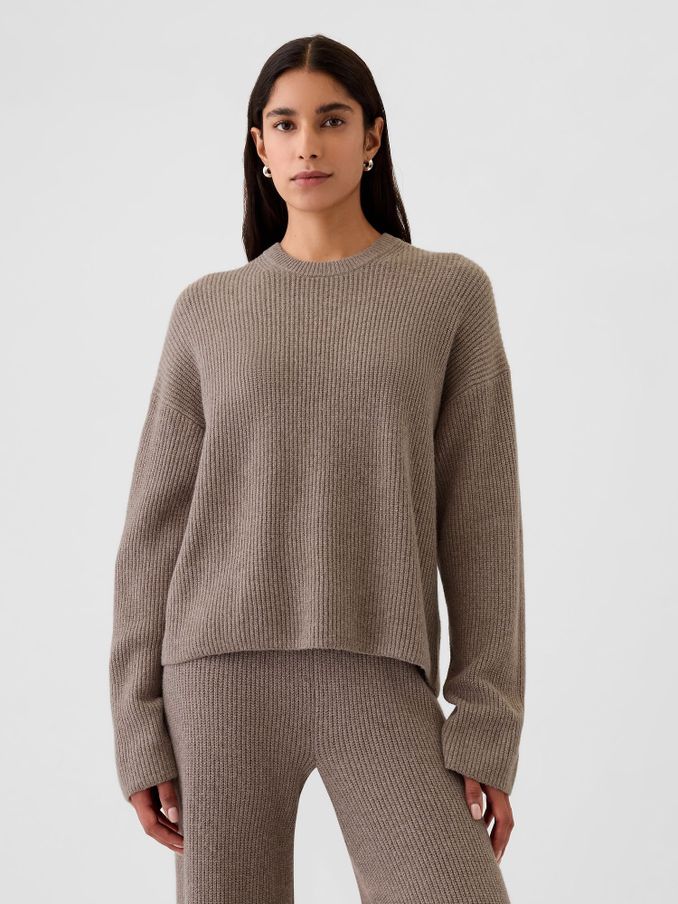 Beige CashSoft Oversized Shaker-Stitch Crew Neck Jumper (E91363) | £18