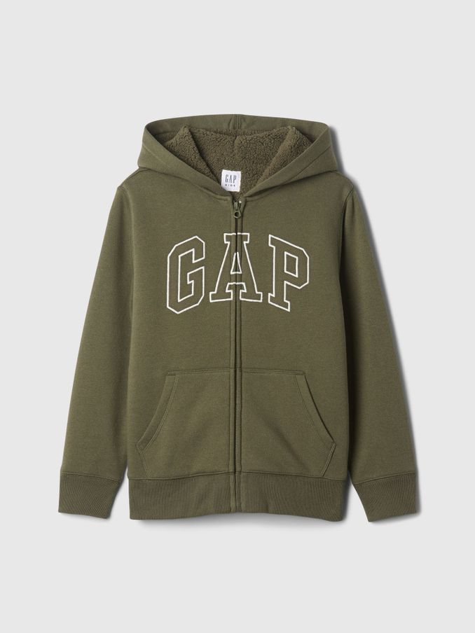 Green Logo Sherpa-Lined Zip-Up Hoodie (4-13yrs) (E91564) | £18