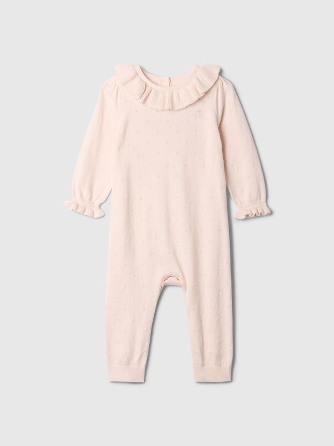 Pink Knitted Ruffle Neck Romper (Newborn-24mths) (E91678) | £17