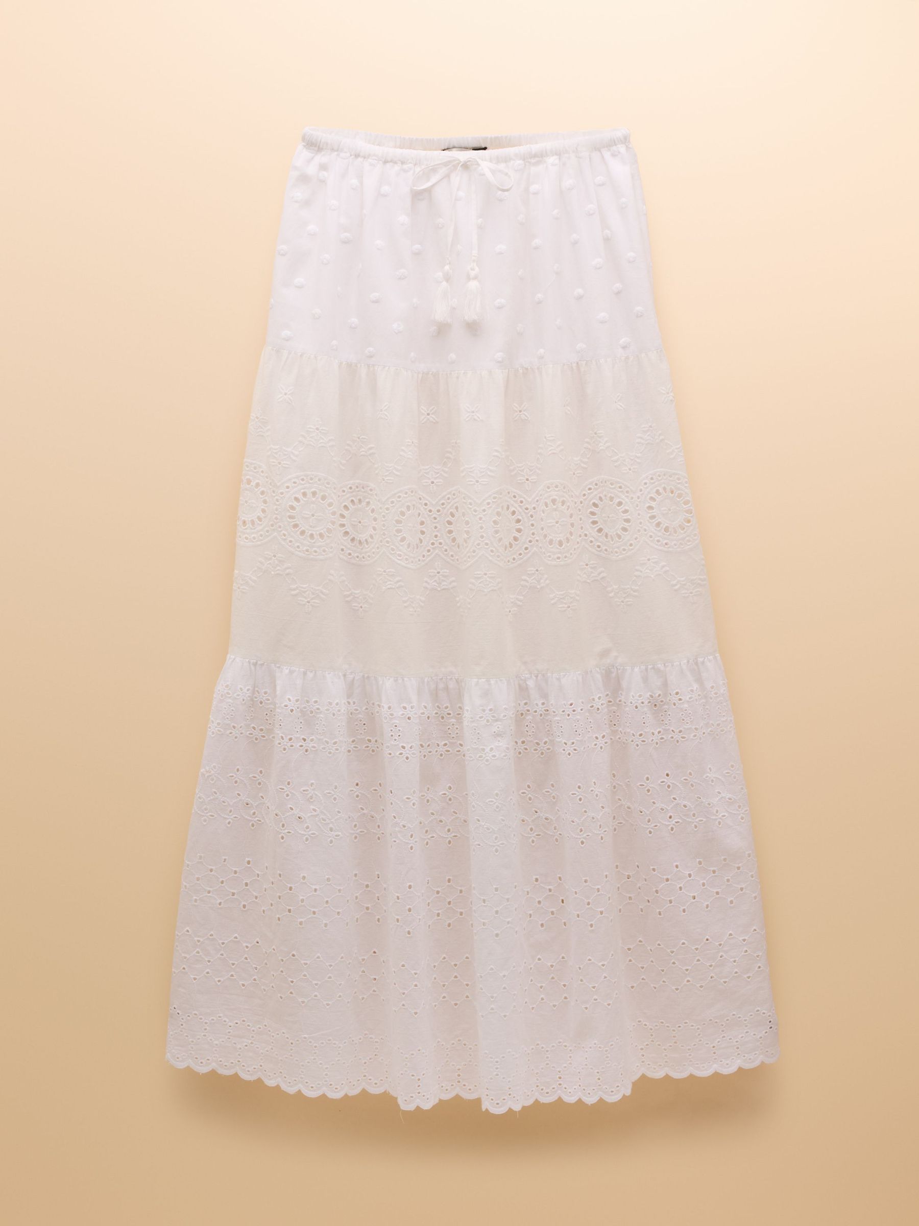 White Broderie Tiered Maxi Skirt