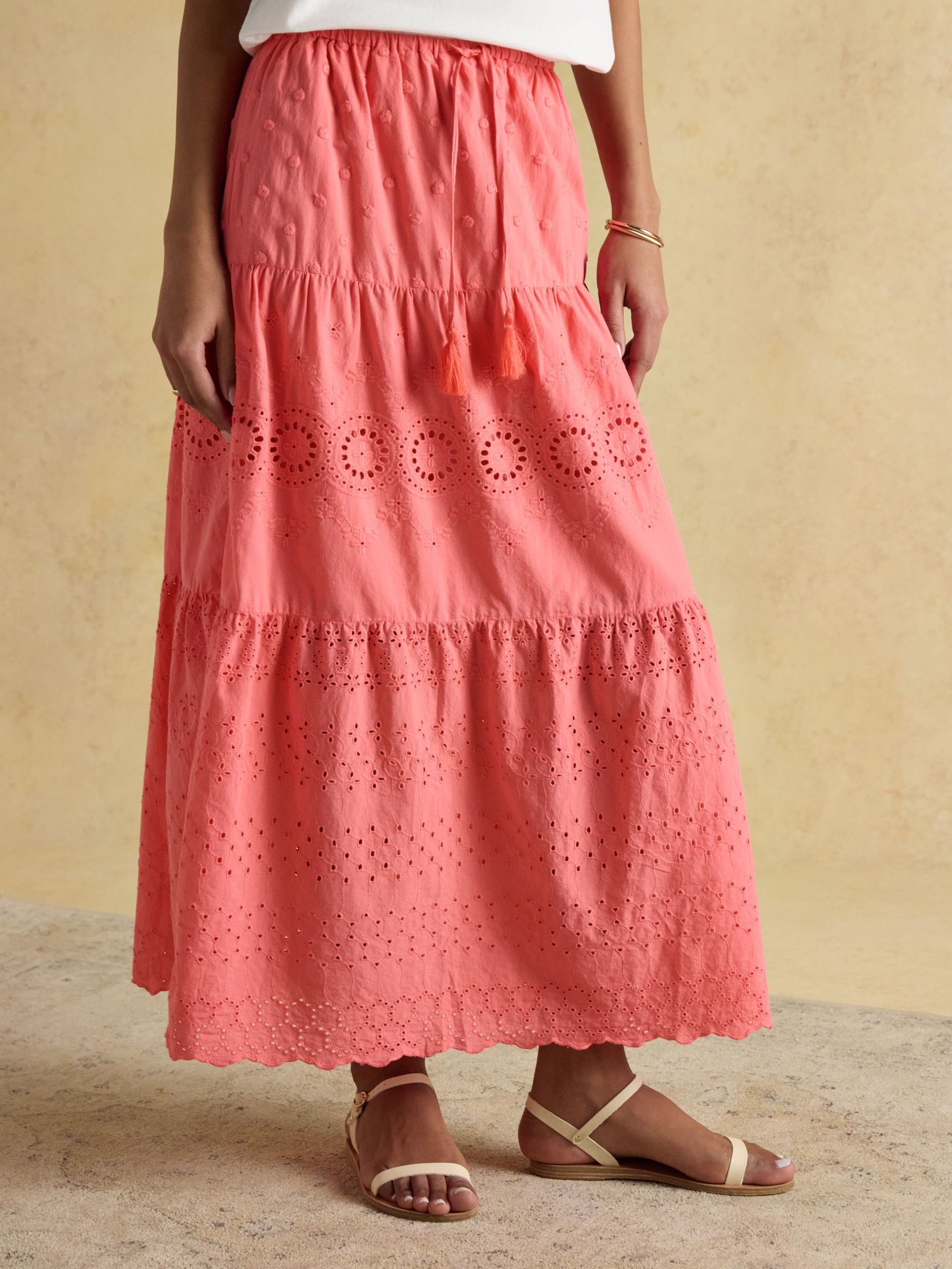 Pink Broderie Tiered Maxi Skirt