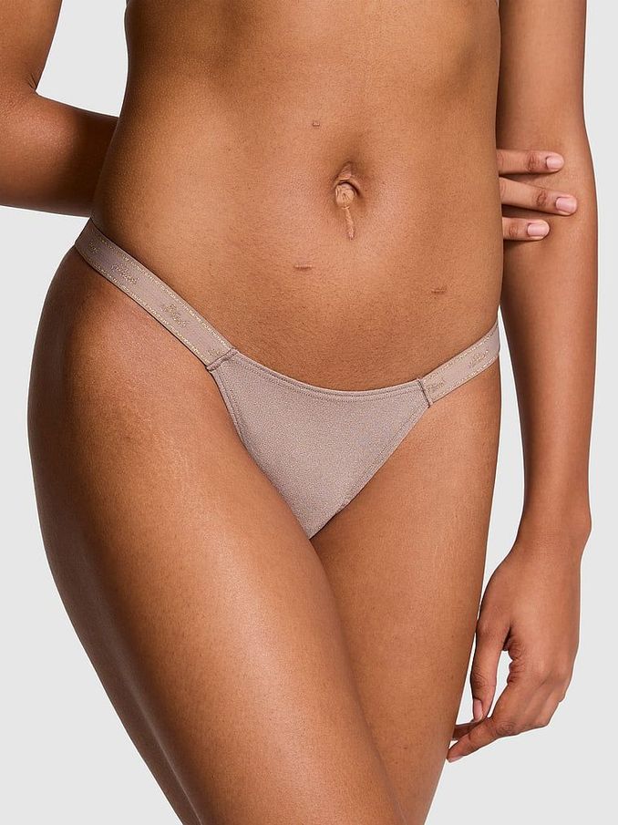 Iced Coffee Brown Mini Scoop Thong Cotton Logo Shimmer Knickers (E93076) | £4