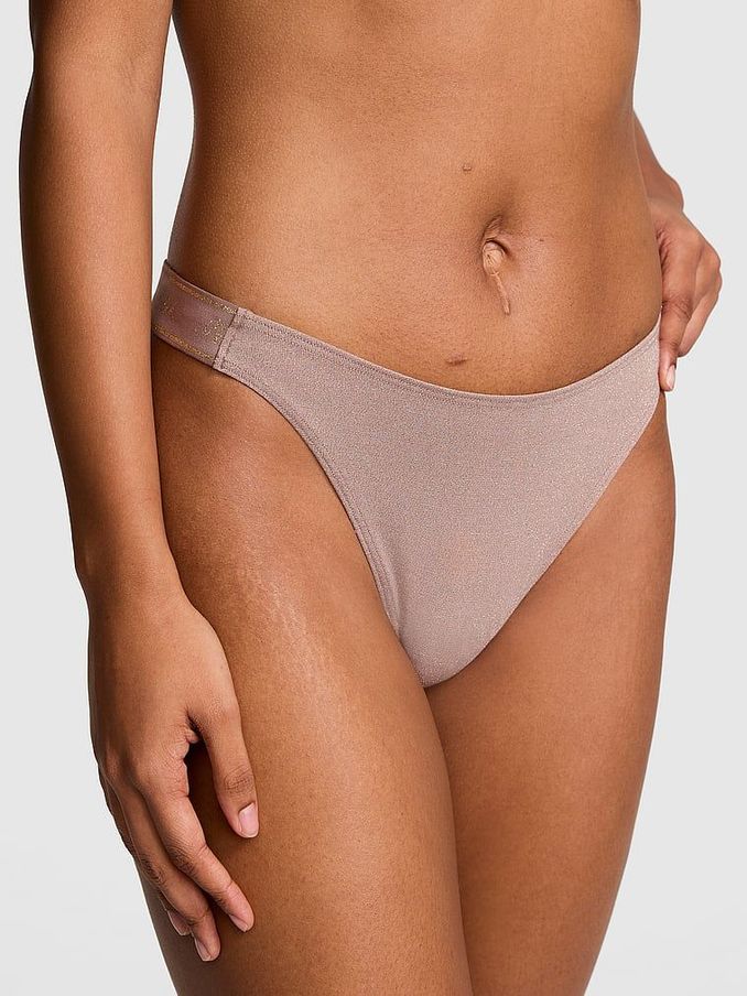 Iced Coffee Brown Thong Cotton Logo Shimmer Knickers (E93080) | £4