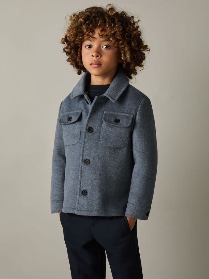 3-9 yrs Removable-Hood Brushed-Twill Overshirt in Airforce Blue (E93688) | £35
