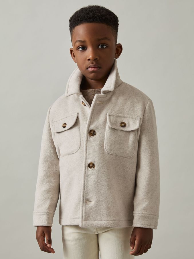 3-9 yrs Removable-Hood Brushed-Twill Overshirt in Stone (E93689) | £35