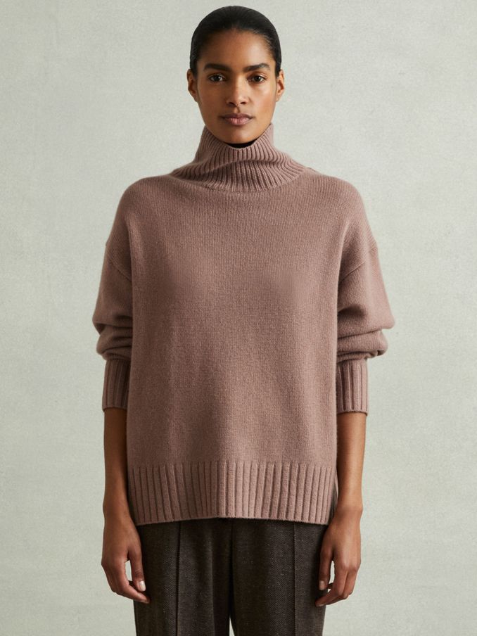 100% Cashmere Roll Neck Jumper in Mink (E93707) | £108