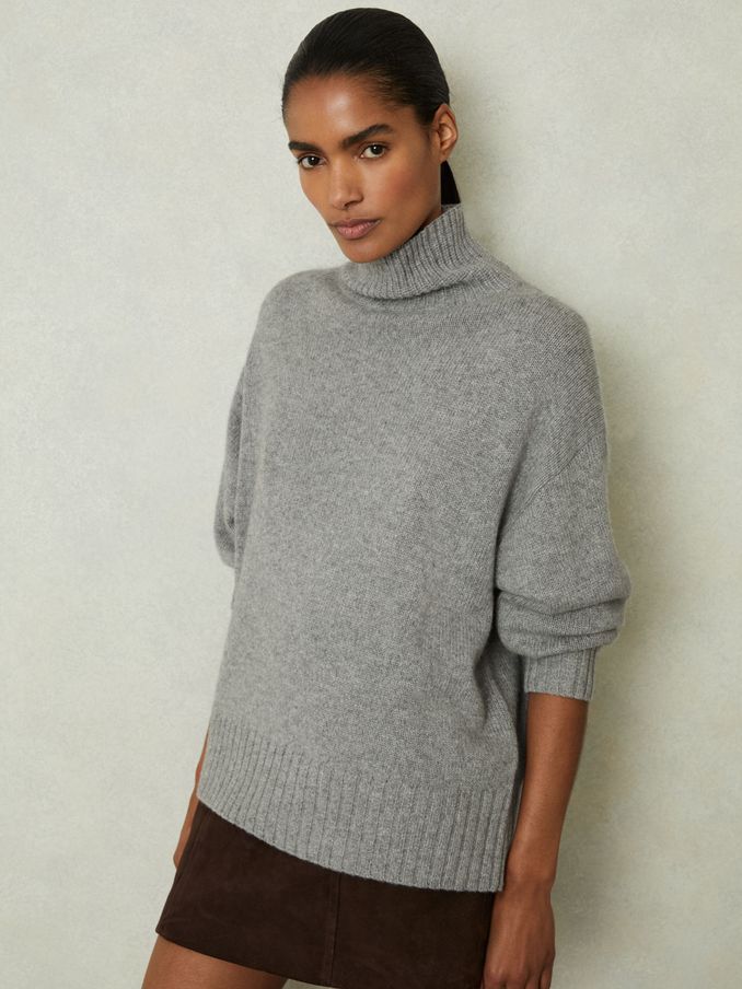 100% Cashmere Roll Neck Jumper in Grey Marl (E93709) | £108