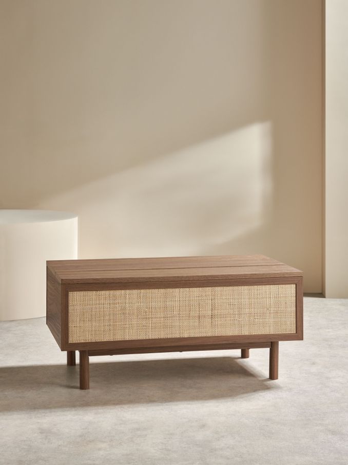 Pavia Rattan Coffee Table to Desk in Dark Oak Effect (E94175) | £379