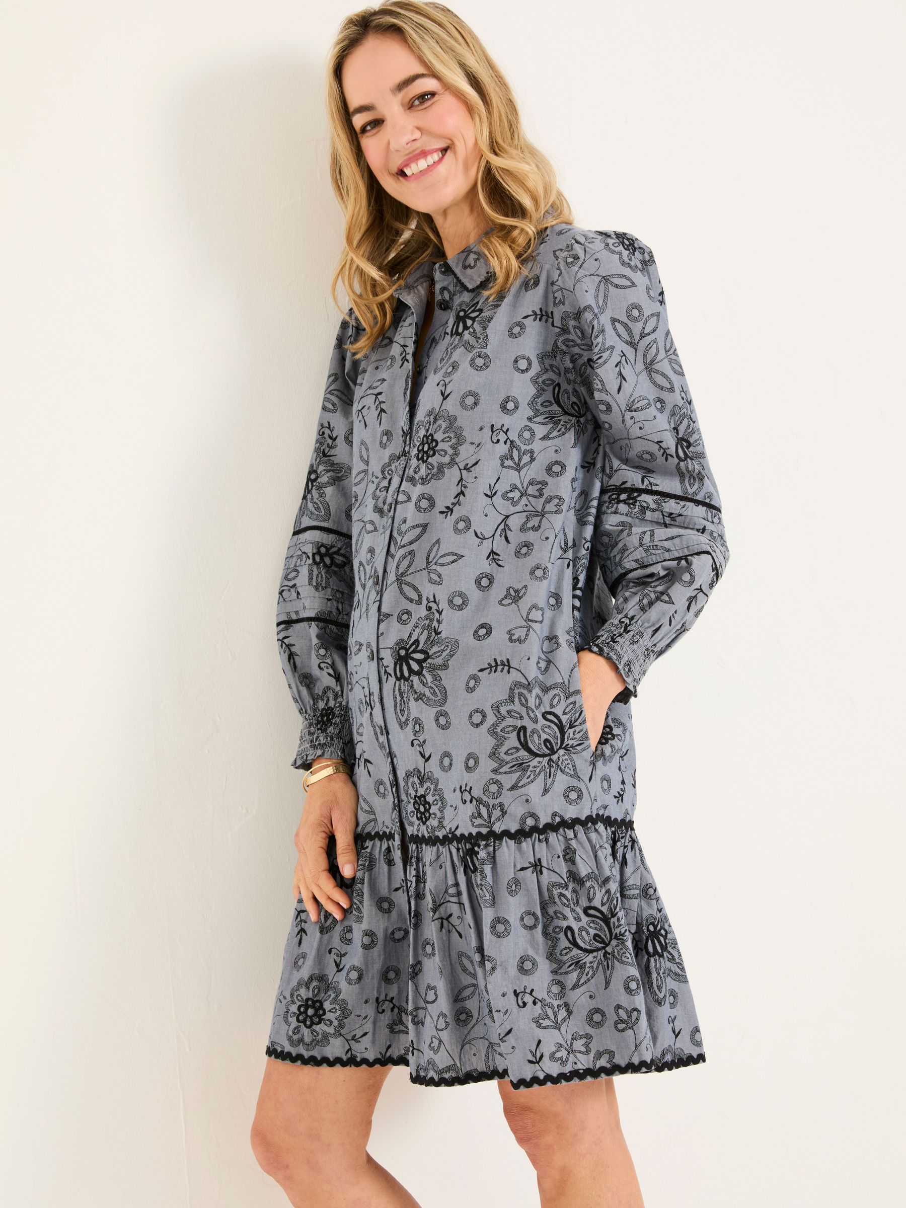 Kitty Chambray Blue Embroidered Dress (E94188) | £72