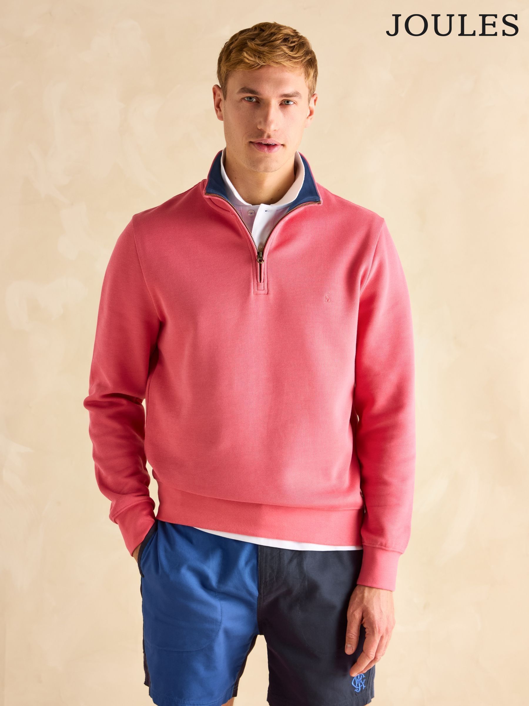 Alistair Pink Quarter Zip Cotton Sweatshirt (E94824) | £50