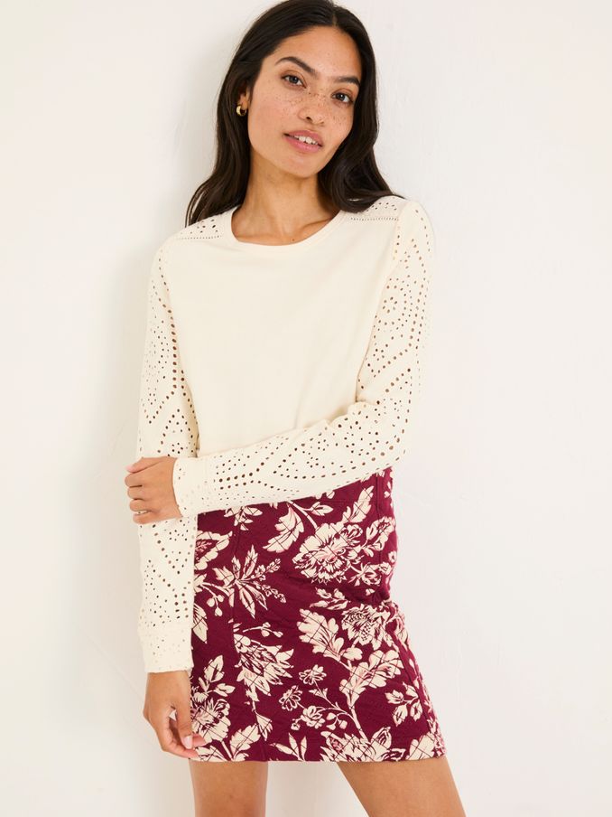 Ivory Broderie Crew 100% Cotton Sweatshirt (E95675) | £45