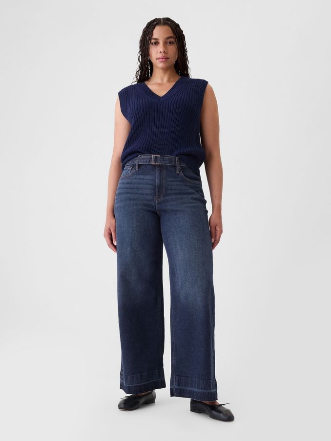 Blue High Waisted Belted Wide Leg Jeans (E95858) | £60