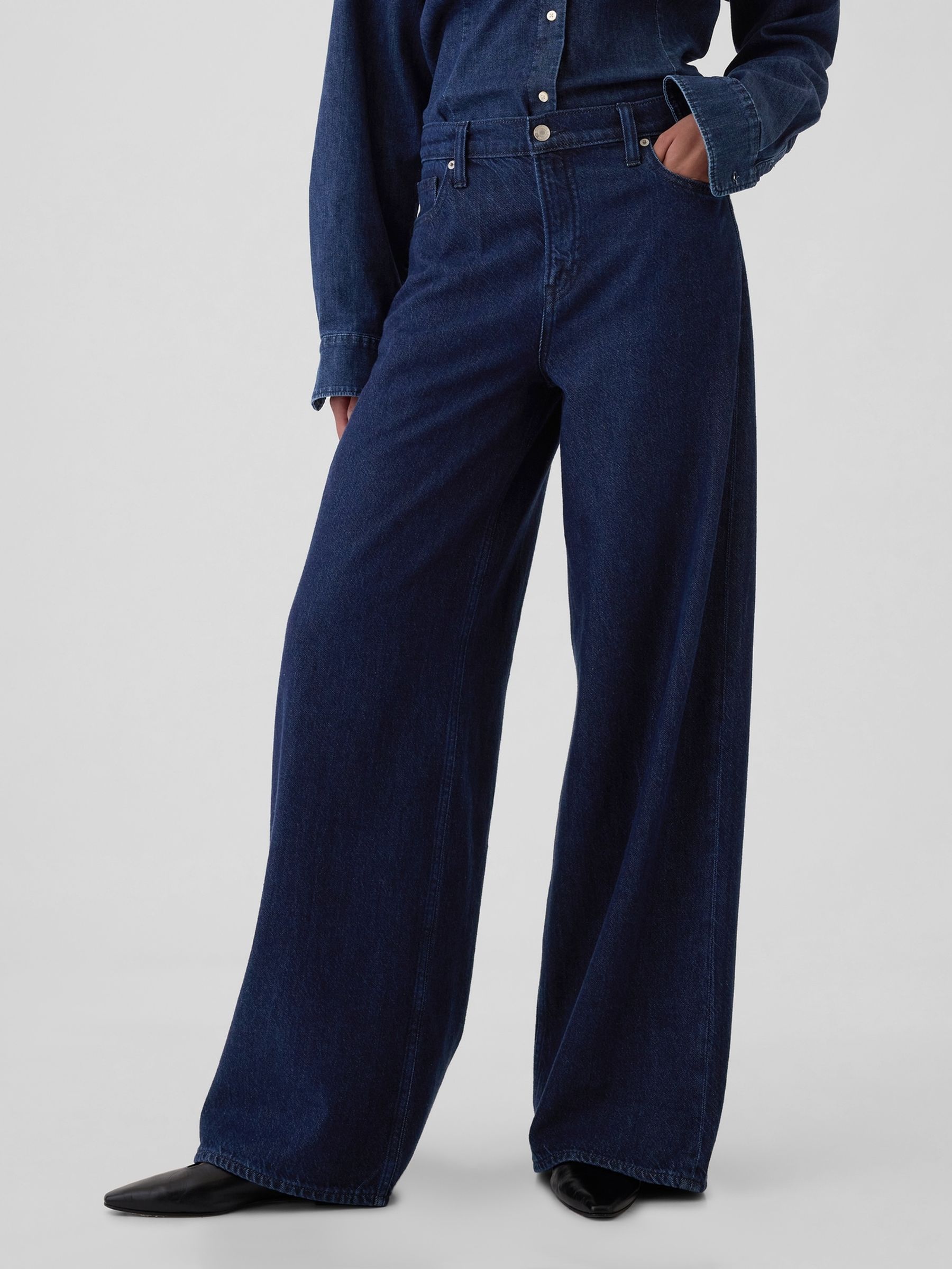 Dark Blue Mid Rise UltraSoft Baggy Jeans (E95859) | £55