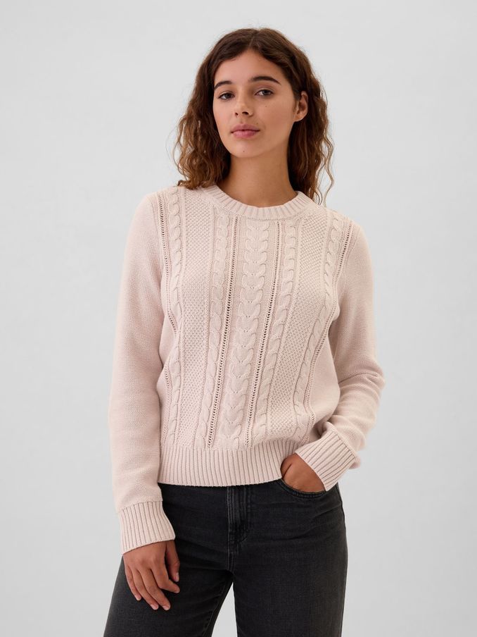 Pink 100% Cotton Cable Knit Crew Neck Jumper (E95869) | £18