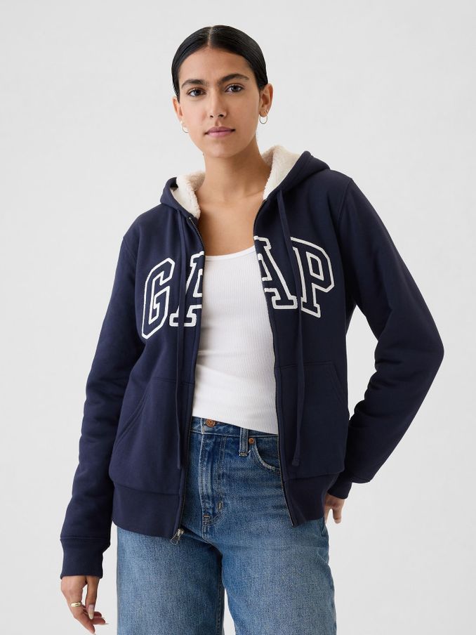 Navy/Blue Relaxed Logo Sherpa-Lined Zip Hoodie (E95872) | £27