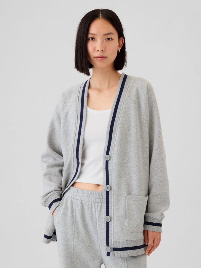 Grey Vintage Long Sleeve Oversized Pocket Varsity Cardigan (E95878) | £24
