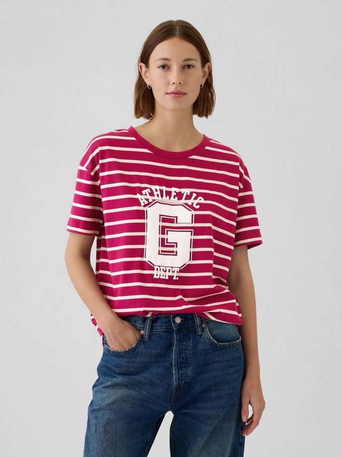Red Stripe Cotton Logo Short Sleeve Sport T-Shirt (E95890) | £9