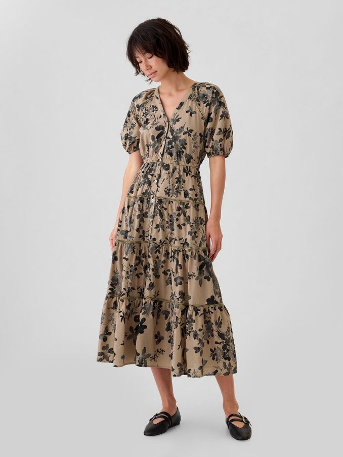 Brown Tiered Midi Dress (E95914) | £45