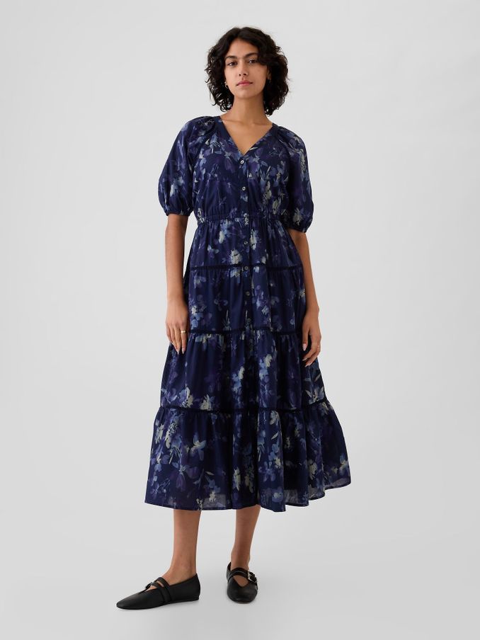 Blue Floral Tiered Midi Dress (E95915) | £45