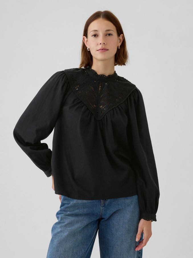 Black Crochet Long Sleeve Top (E95920) | £27