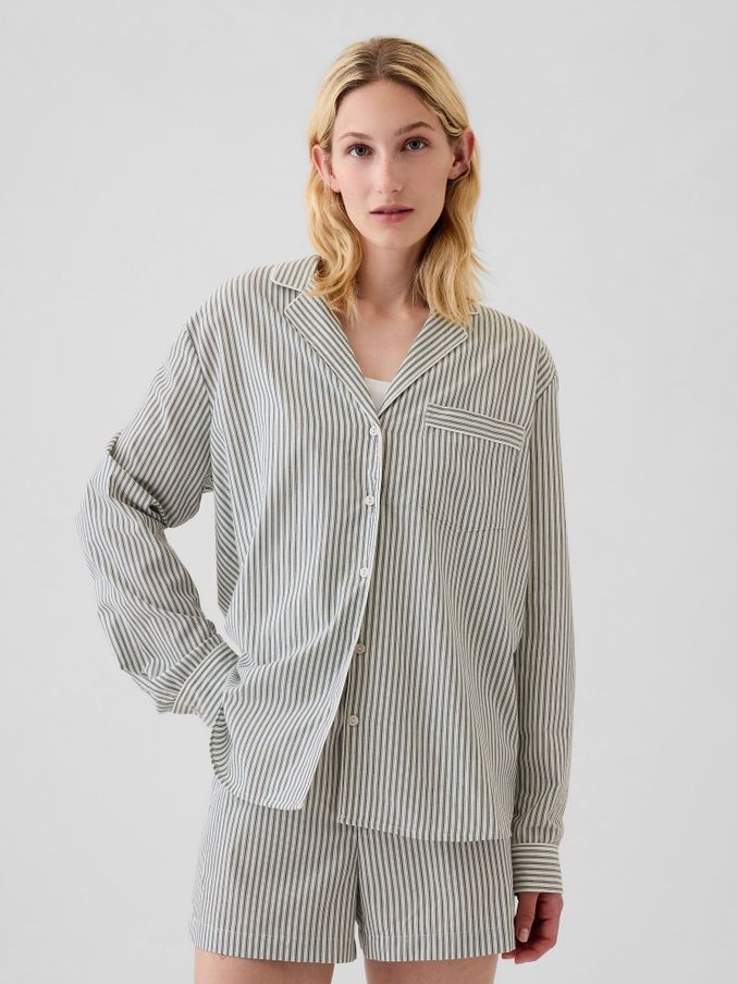 Green Stripe 100% Cotton Poplin Pyjama Top (E95929) | £15