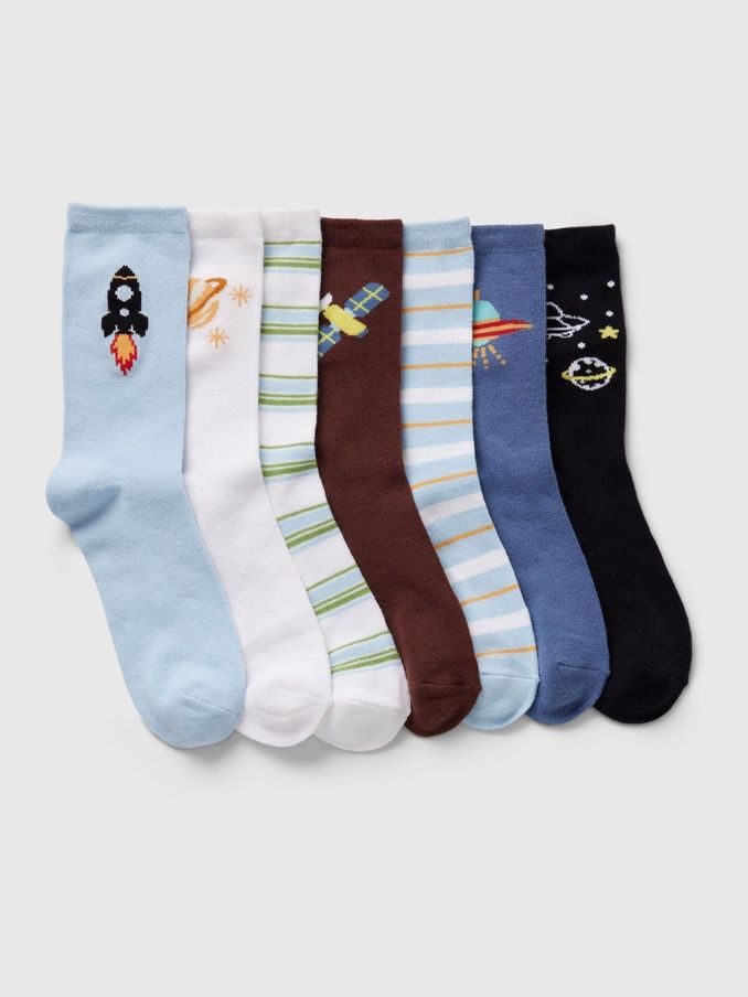 Blue Kids 7 Pack Space Crew Socks (E95965) | £15