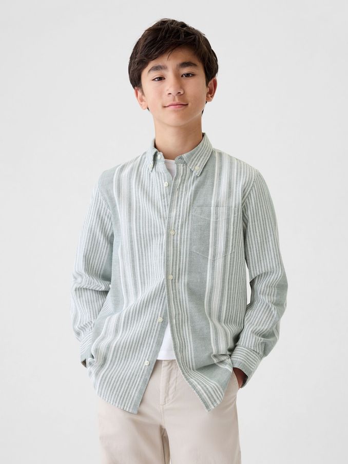 Green Stripe Long Sleeve Oxford Shirt (4-13yrs) (E95968) | £10