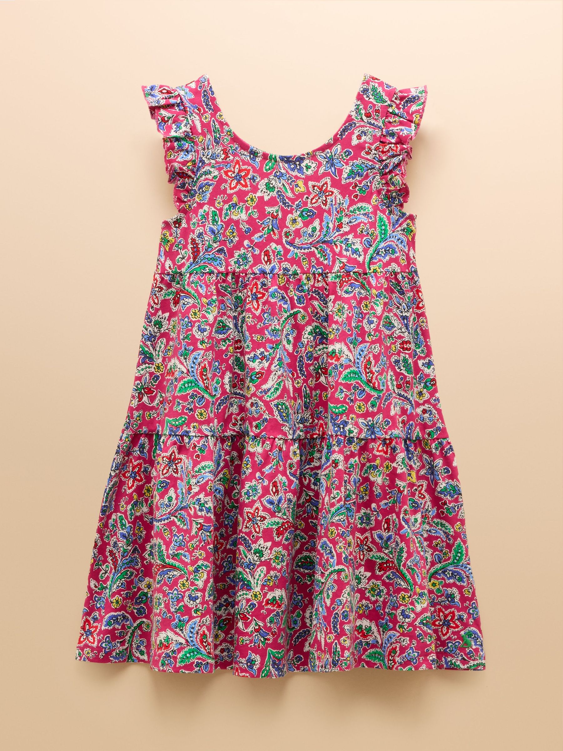 Butterly Bright Pink Print Frill Sleeve Dress (E96234) | £19 - £23